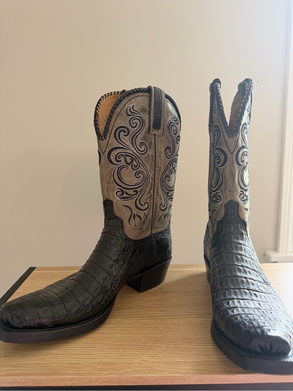 Lucchese Black & Tan Exotic Leather Western Boots - Picture 3 of 6